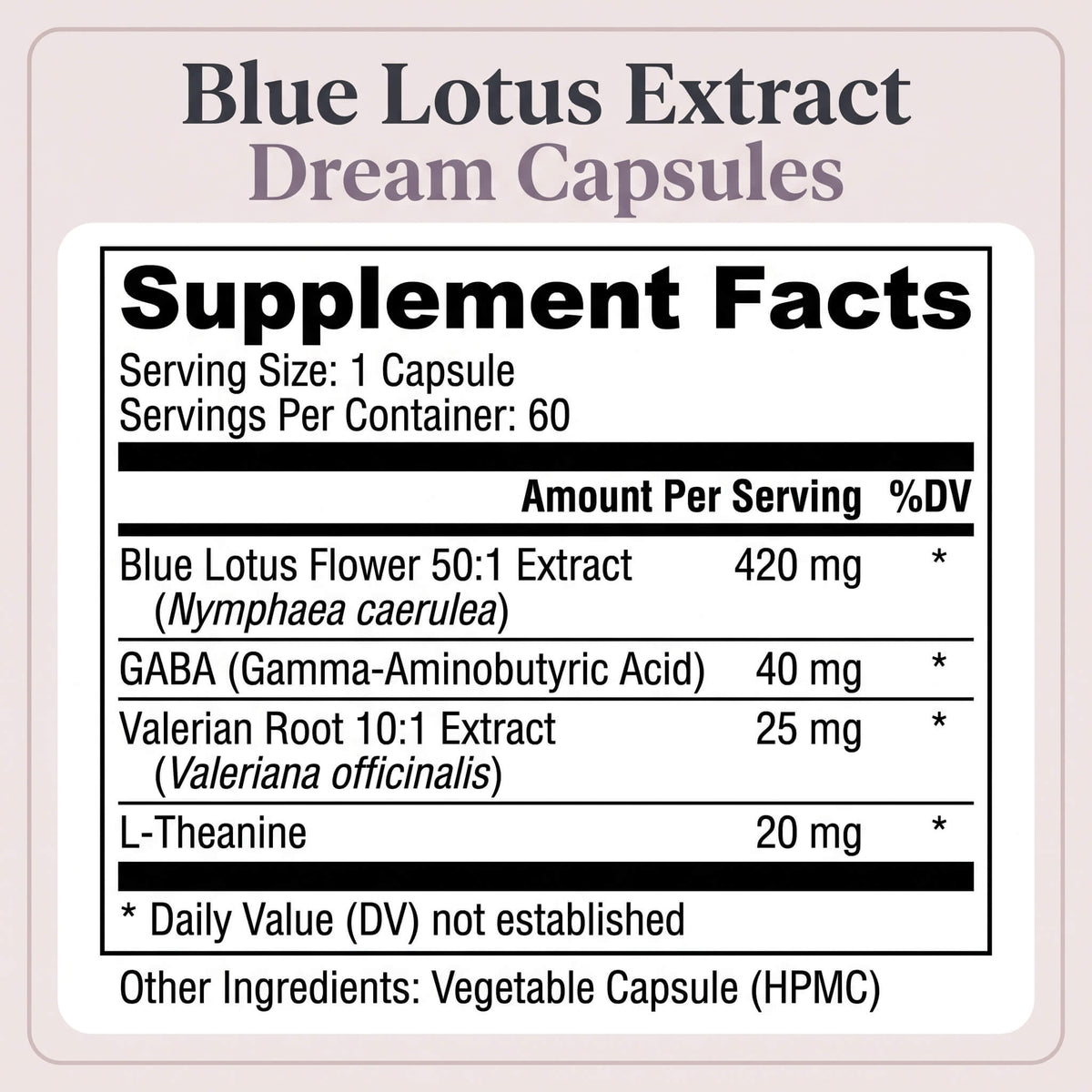 Blue Lotus Extract Capsules — 50:1 Nymphaea caerulea, 60 Count