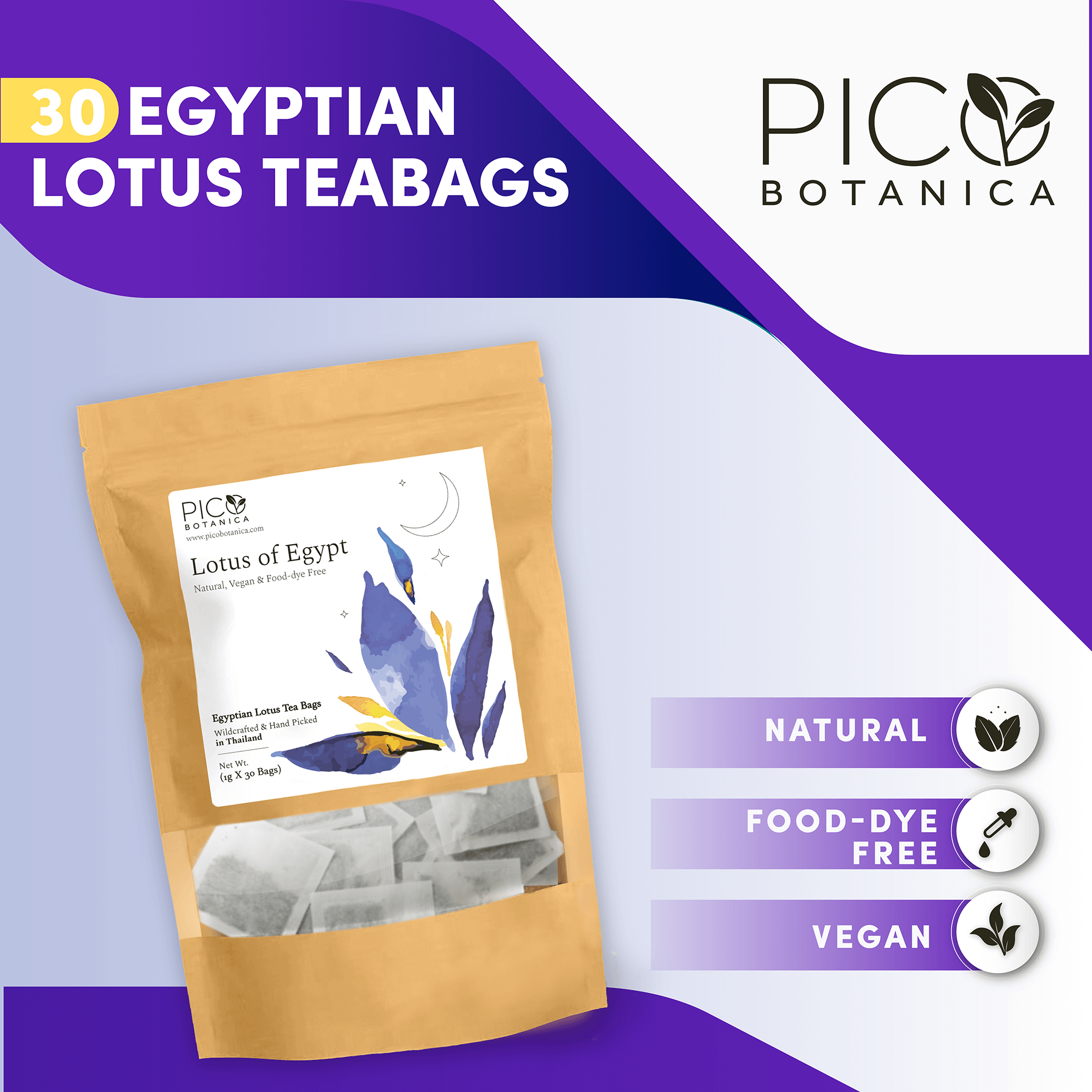 Organic Blue Lotus Flower Tea Bags (1g x 30 Bags)